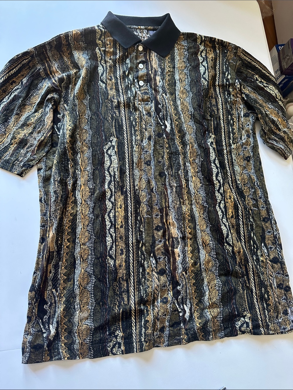 Men's Black and Brown Patterned Polo Sweater Jersey